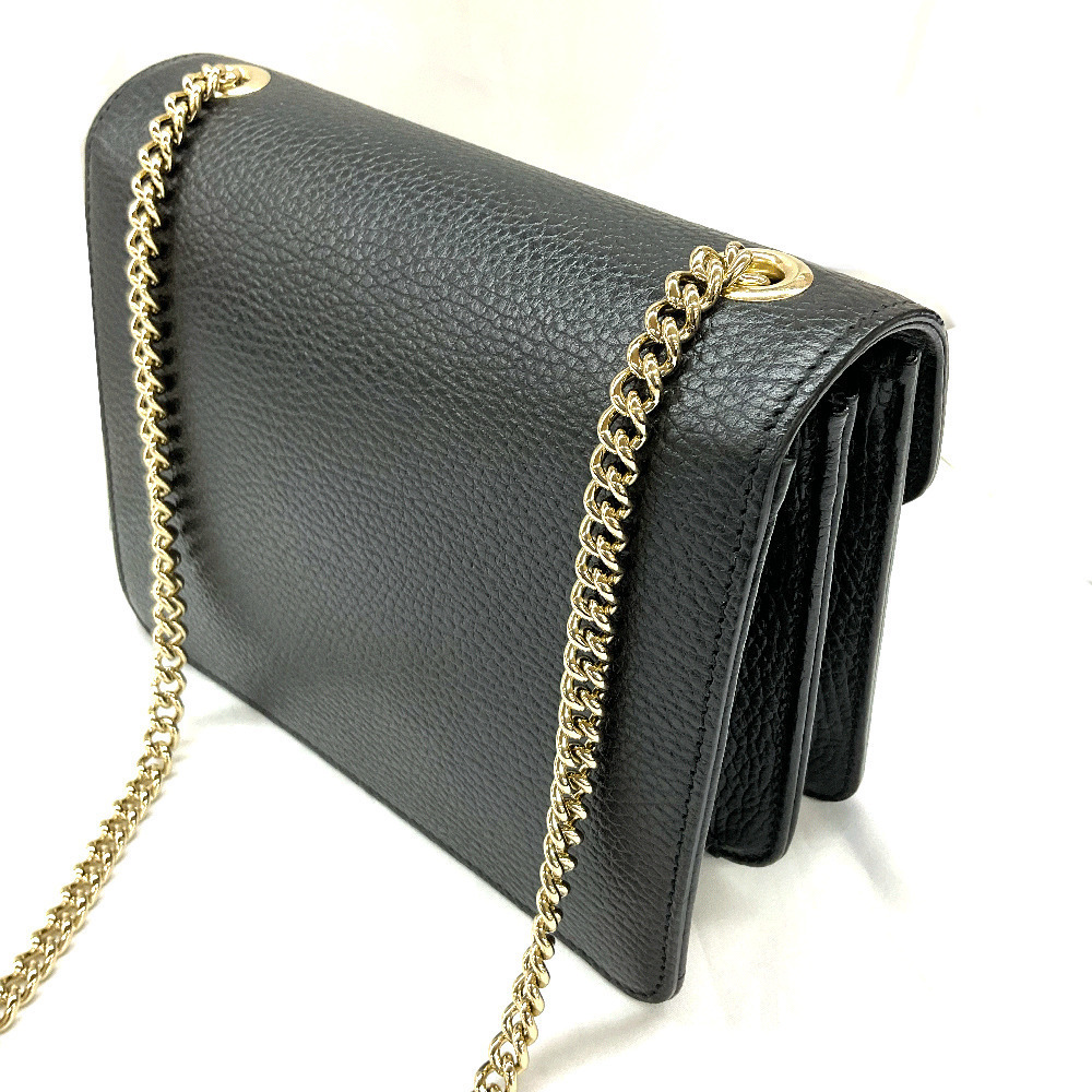 Gucci Leather Gold Bag GG Interlocking Shoulder Black